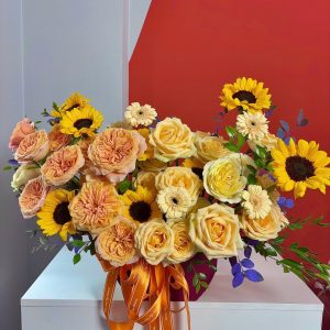 GIỎ HOA CHÚC MỪNG ĐỒNG TIỀN TONE VÀNG