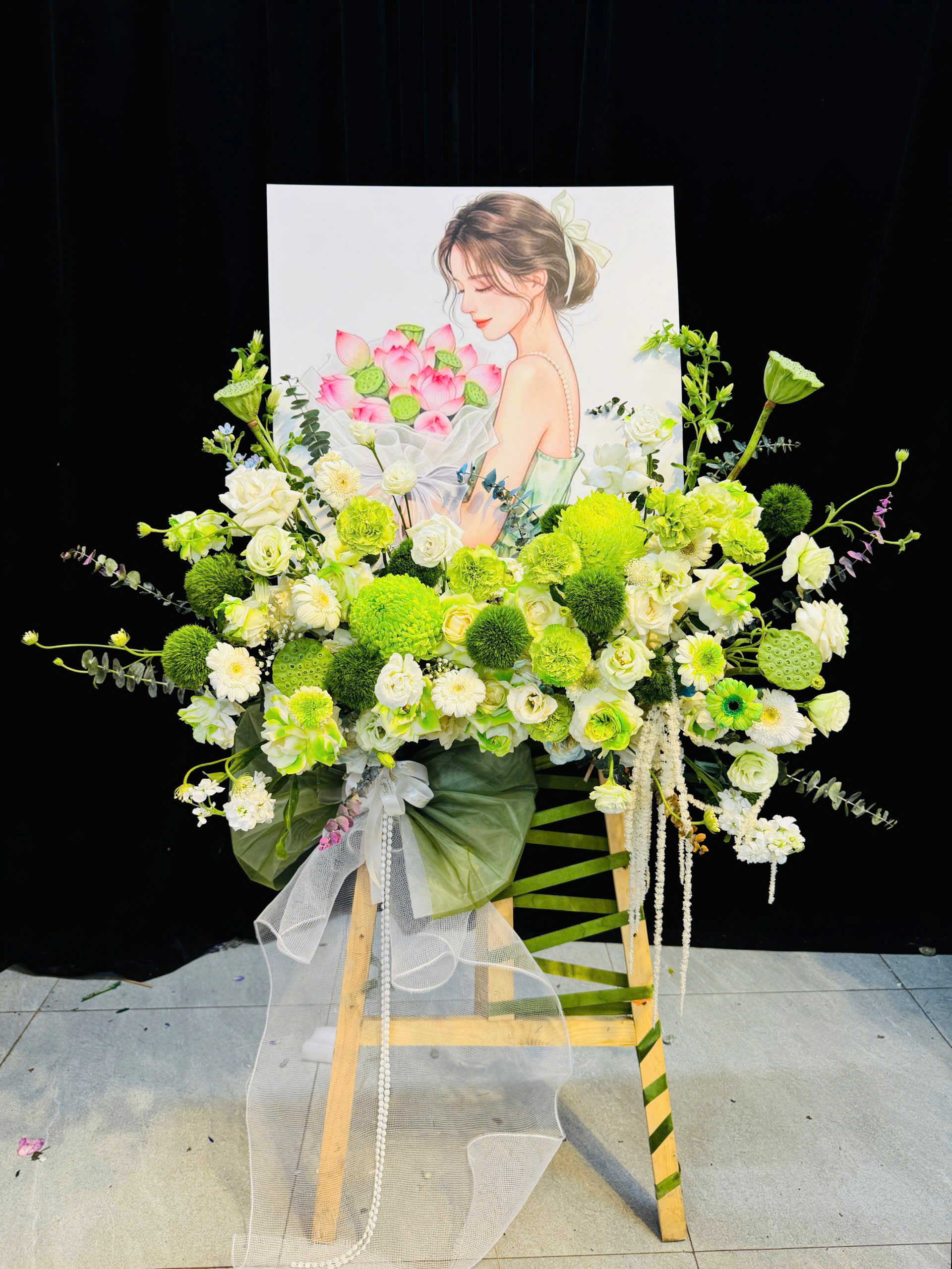 Kệ Tranh Chúc Mừng Tone Xanh Mạ Non