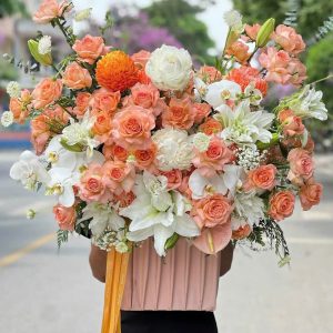 Lẵng Hoa Chúc Mừng Tone Hồng Trắng CSHT-073