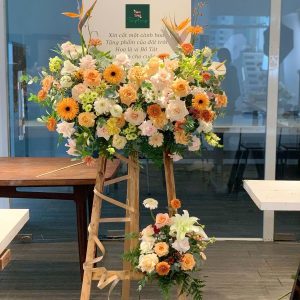 Kệ Hoa Tranh Tone Cam Trắng