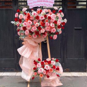 Kệ Hoa Hồng Chúc Mừng 2 Tầng Mix