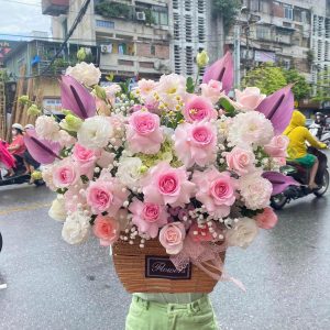 Lẵng Hoa Chúc Mừng Tone Hồng Pastel CS-129