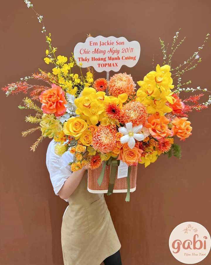 Lẵng Hoa Chúc Mừng Tone Cam CS-095