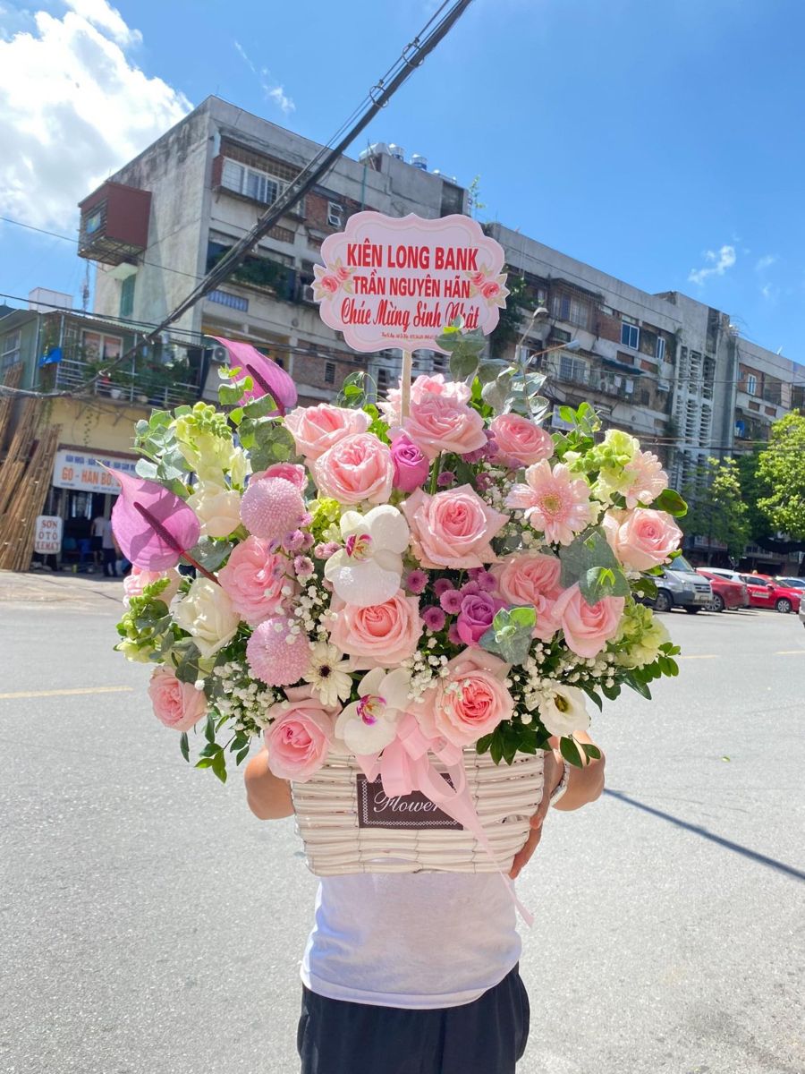 Lẵng Hoa Chúc Mừng Tone Hồng Xanh Bay CS-132