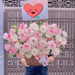 Lẵng Hoa Chúc Mừng Tone Hồng Pastel CS-135