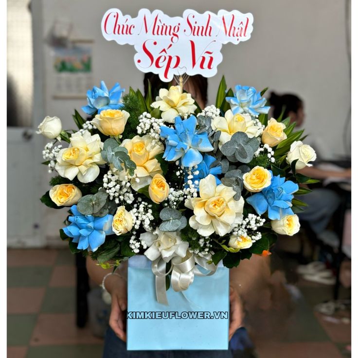 Lẵng Hoa Chúc Mừng Tone Xanh CS-119