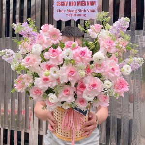 Lẵng Hoa Chúc Mừng Tone Hồng Pastel CS-136