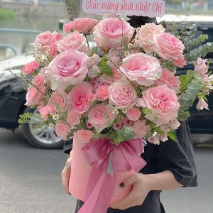 Lẵng Hoa Chúc Mừng Tone Hồng Pastel CS-137