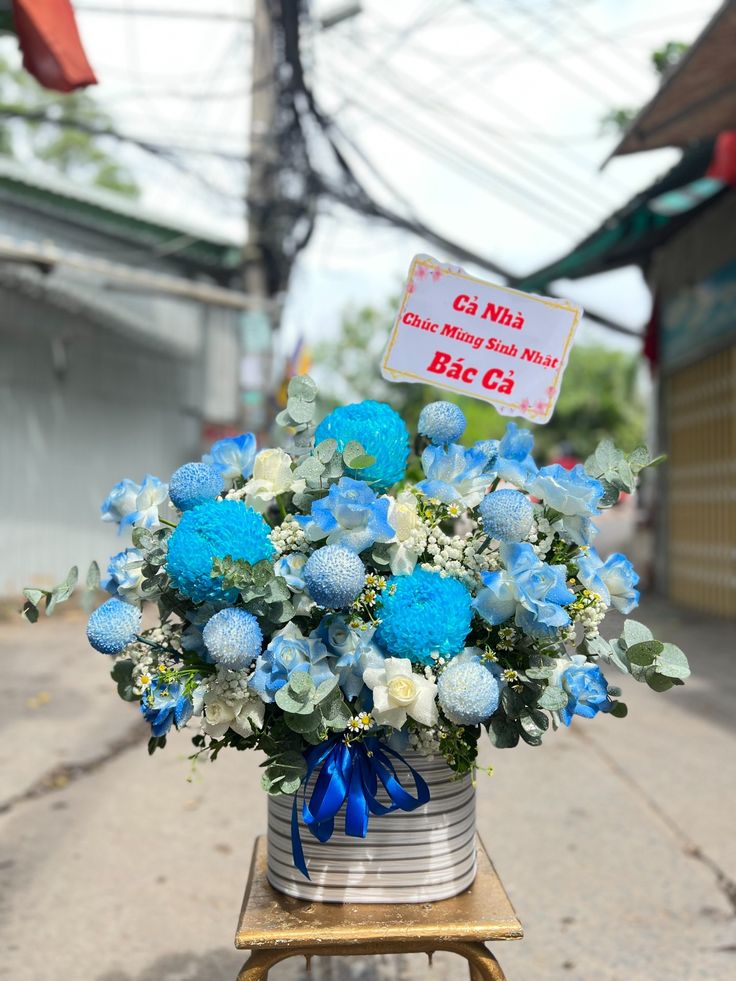 Lẵng Hoa Chúc Mừng Tone Xanh CS-122